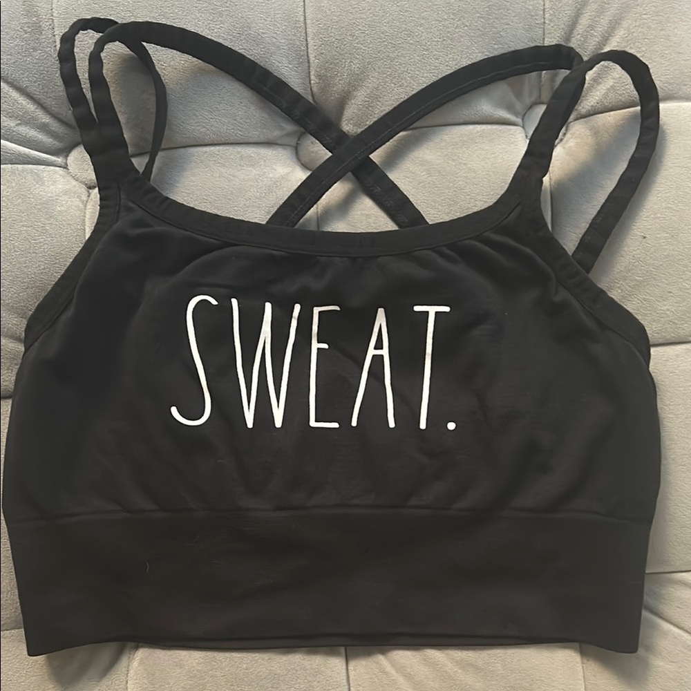 EUC Rae Dunn Black Sports Bra with Cross Back Design